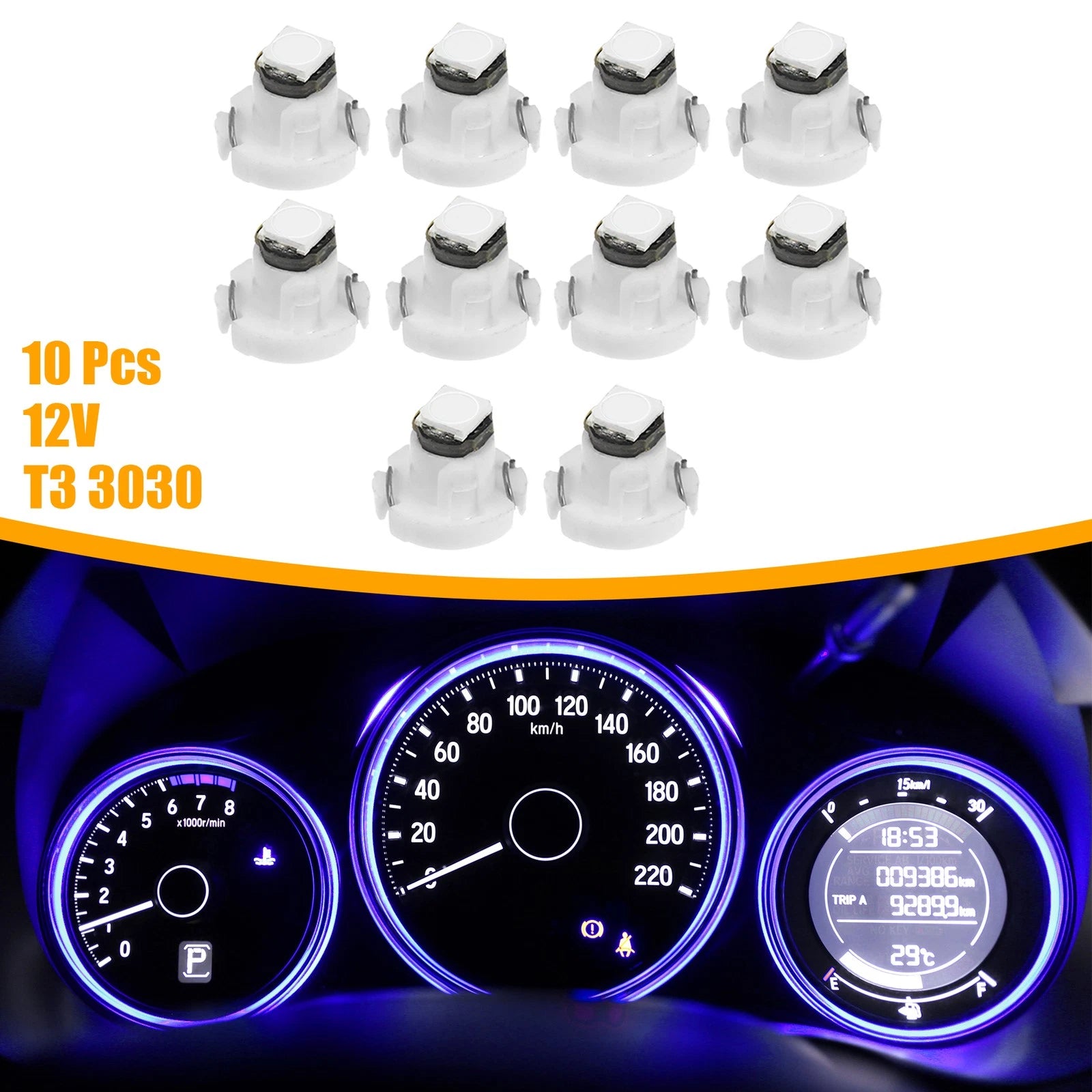 10pcs T3 3030 LED Bulbs for Auto Interior Dash Gauge Panel (12V)