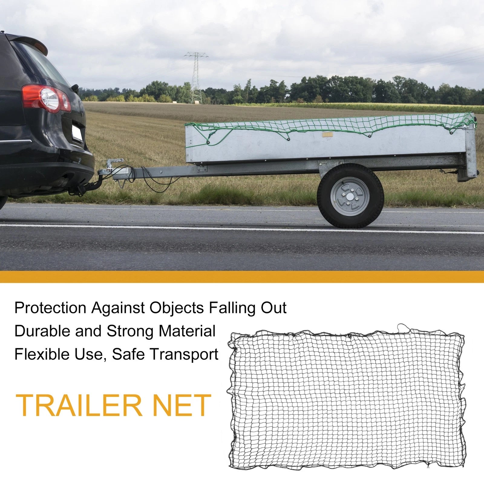 Universal Trailer Cargo Net Scalable Nylon for 1.5x3.7m Truck Trailer (Black)