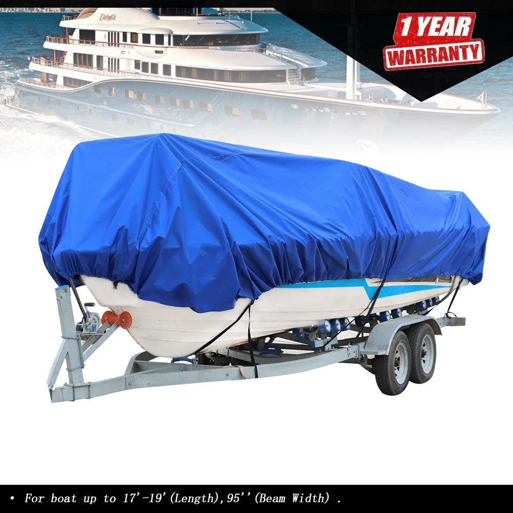 Waterproof Trailerable V-Hull Boat Cover for (17-19 Ft)