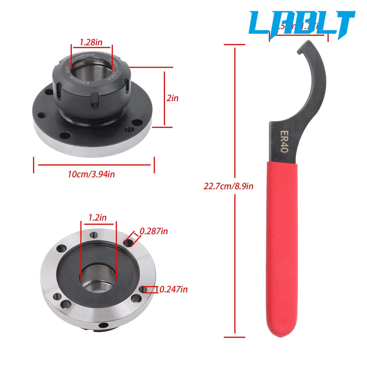 Collet Chuck for LABLT ER40 100mm Diameter Lathe (Compact, Tight Tolerance)