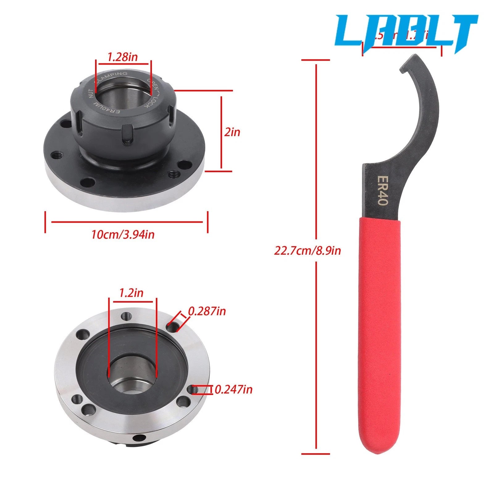 Collet Chuck for LABLT ER40 100mm Diameter Lathe (Compact, Tight Tolerance)