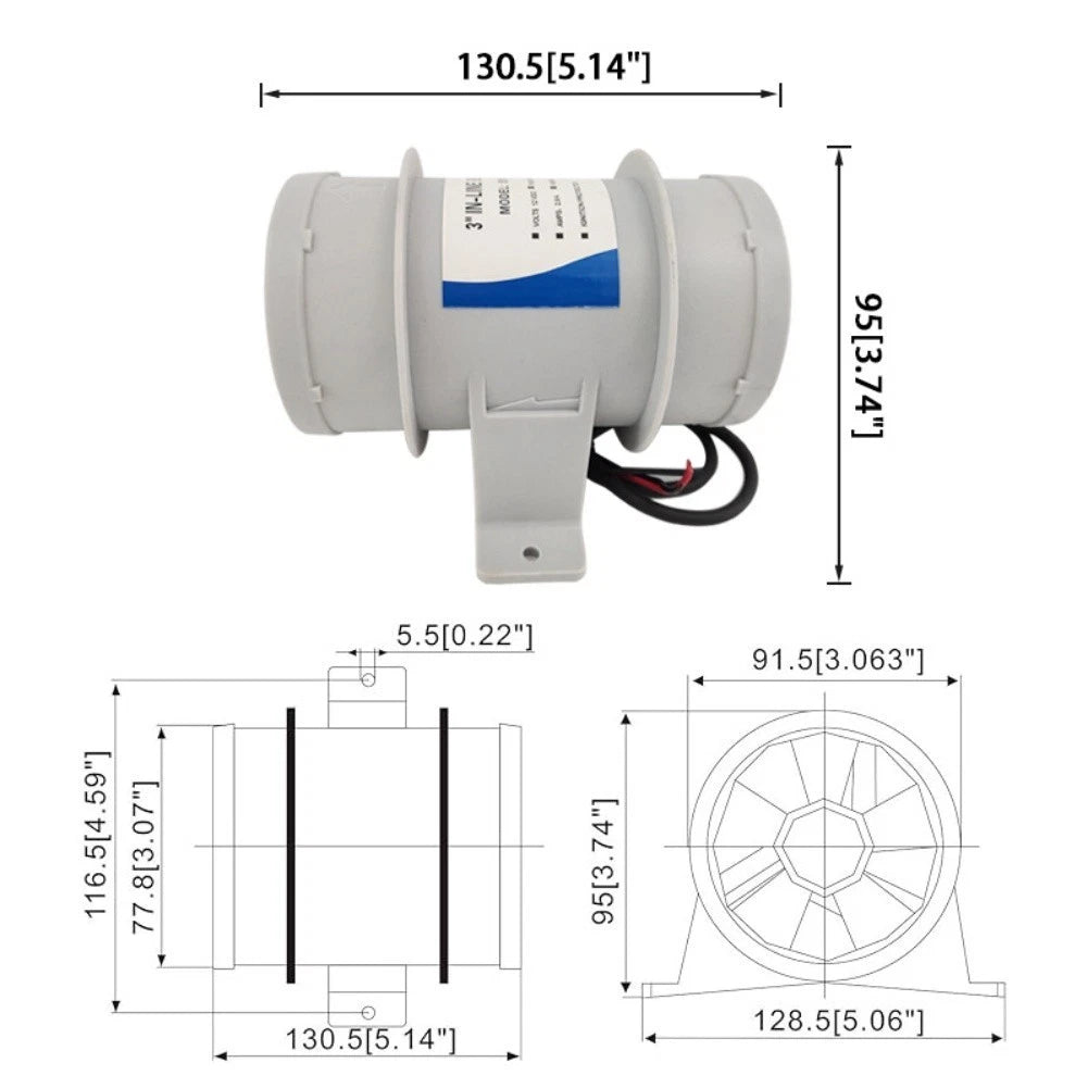 3 Inch Inline Marine Blower for Yacht Ventilation (12V)