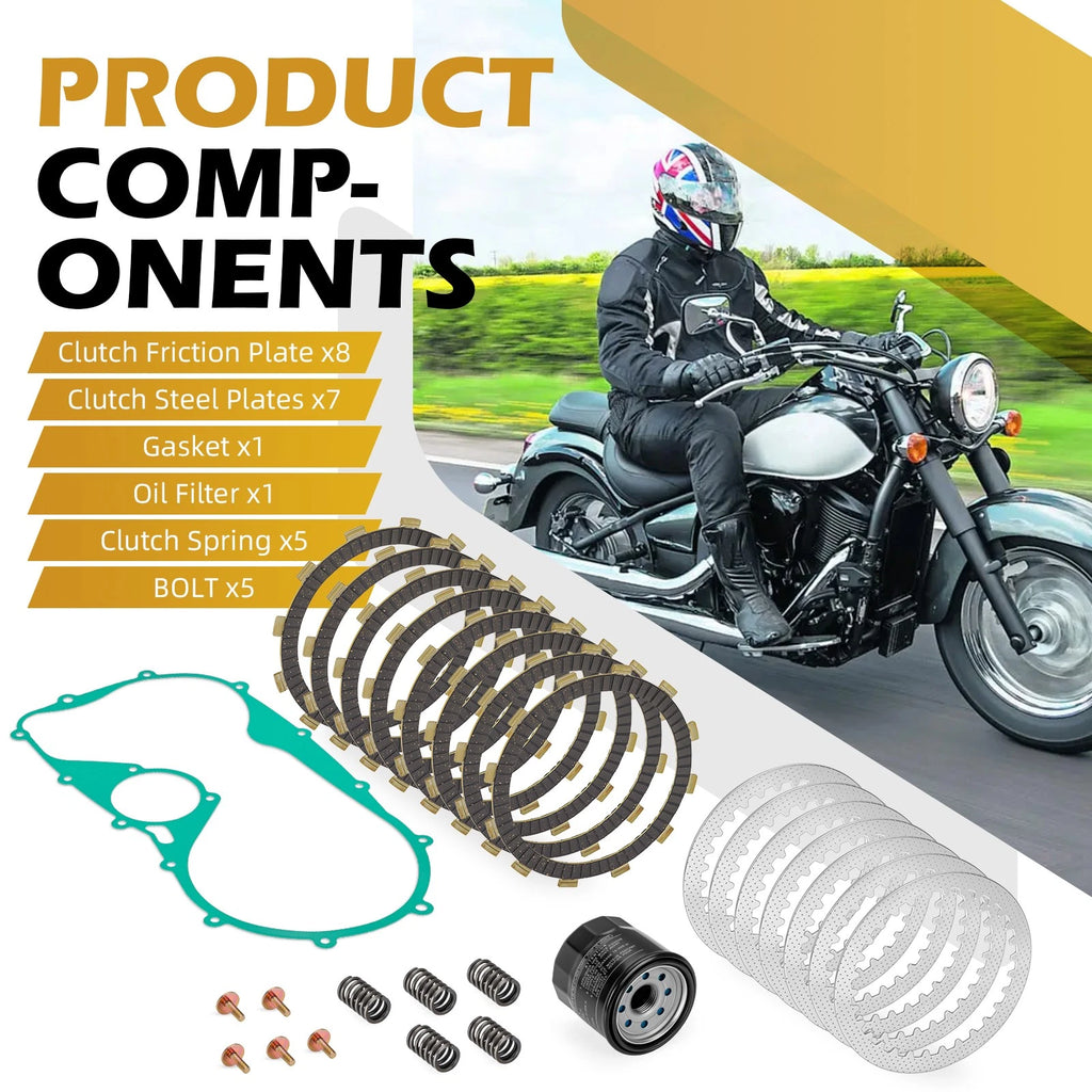 Clutch Friction Steel Plates & Gasket Oil Filter for Kawasaki Vulcan VN800 VN900 (1996–2009)