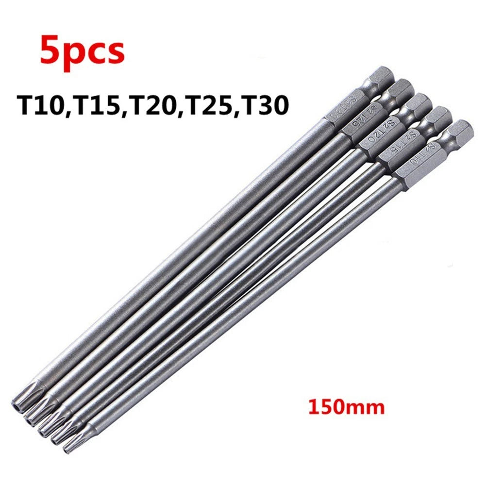 5-Pc 150mm Long Magnetic Torx Screwdriver Bit Set for Electric Tools