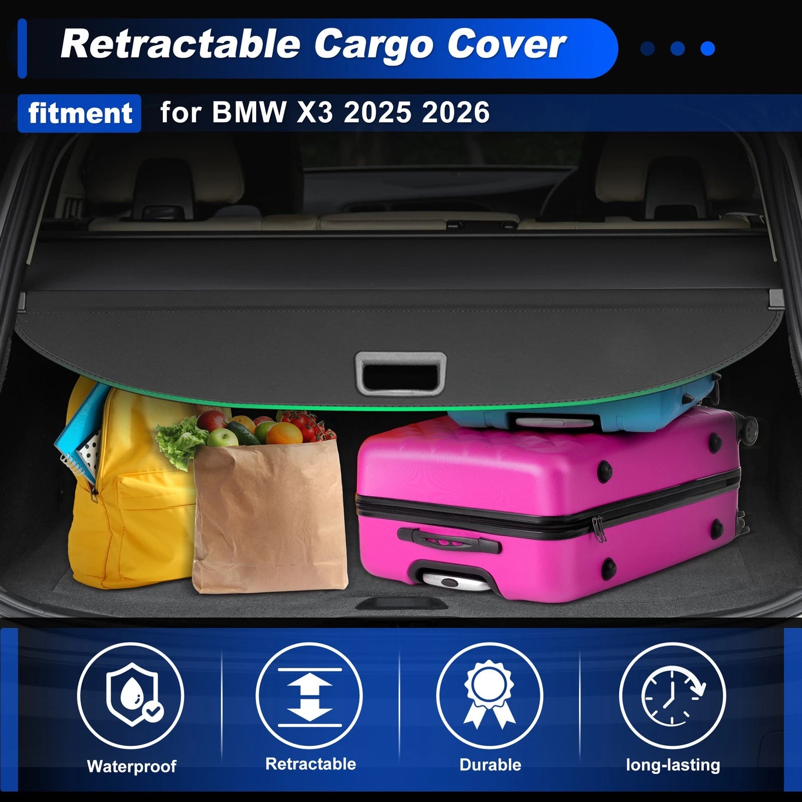 Retractable Cargo Cover OEM for BMW X3 (2025–2026) Trunk Shade Black