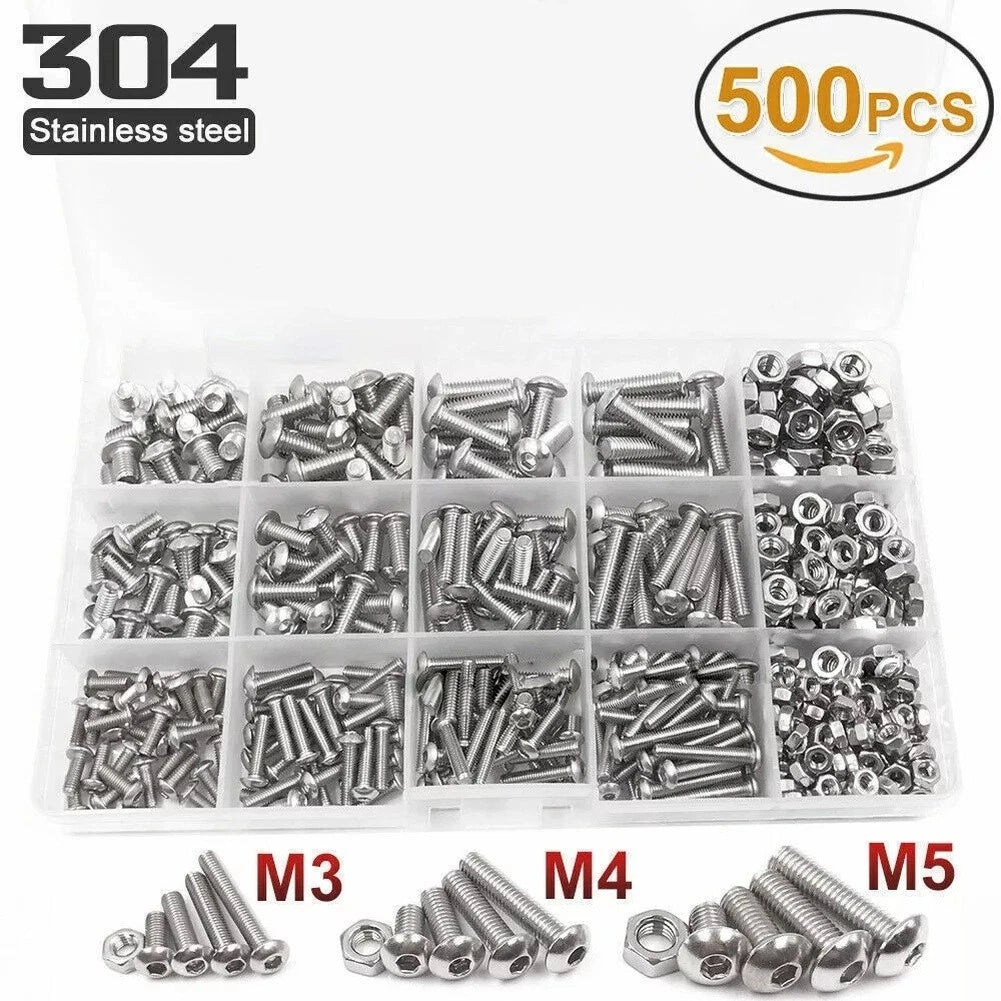Set of 500 Hex Socket Bolts Nuts for M3 M5