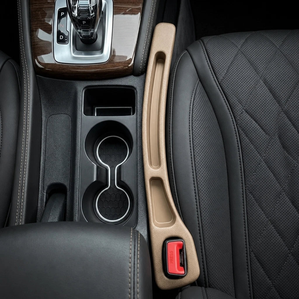 2X Beige Car Seat Gap Filler for Universal Fit (Interior Storage)
