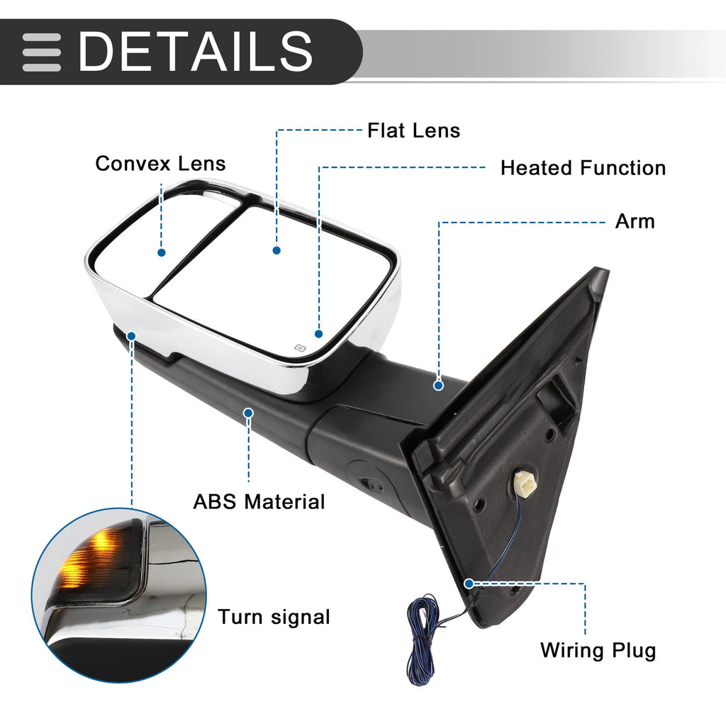 Tow Mirrors for Dodge for Ram 1500 with Turn Signal Left Right Pair (2009–2018)
