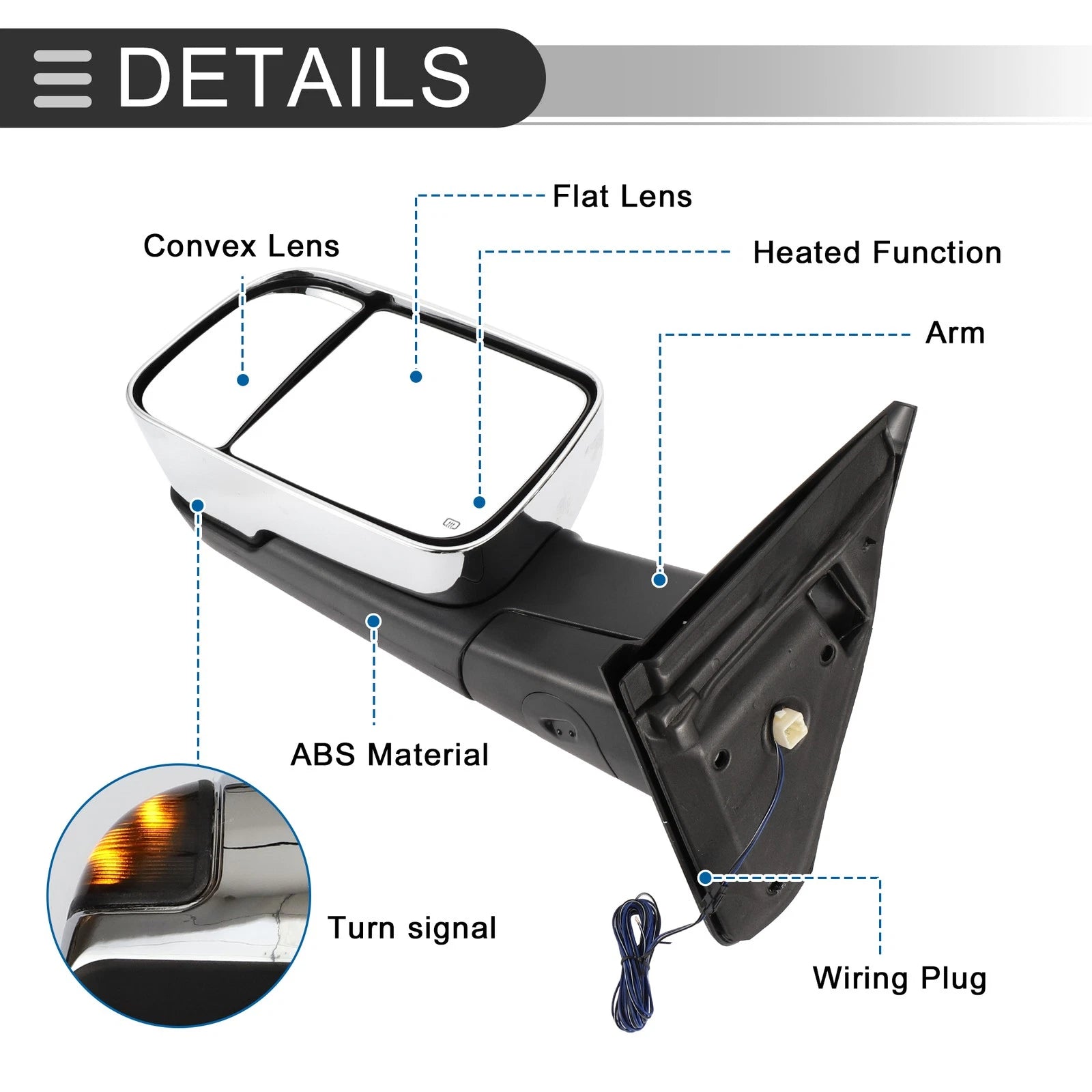 Tow Mirrors for Dodge for Ram 1500 with Turn Signal Left Right Pair (2009–2018)