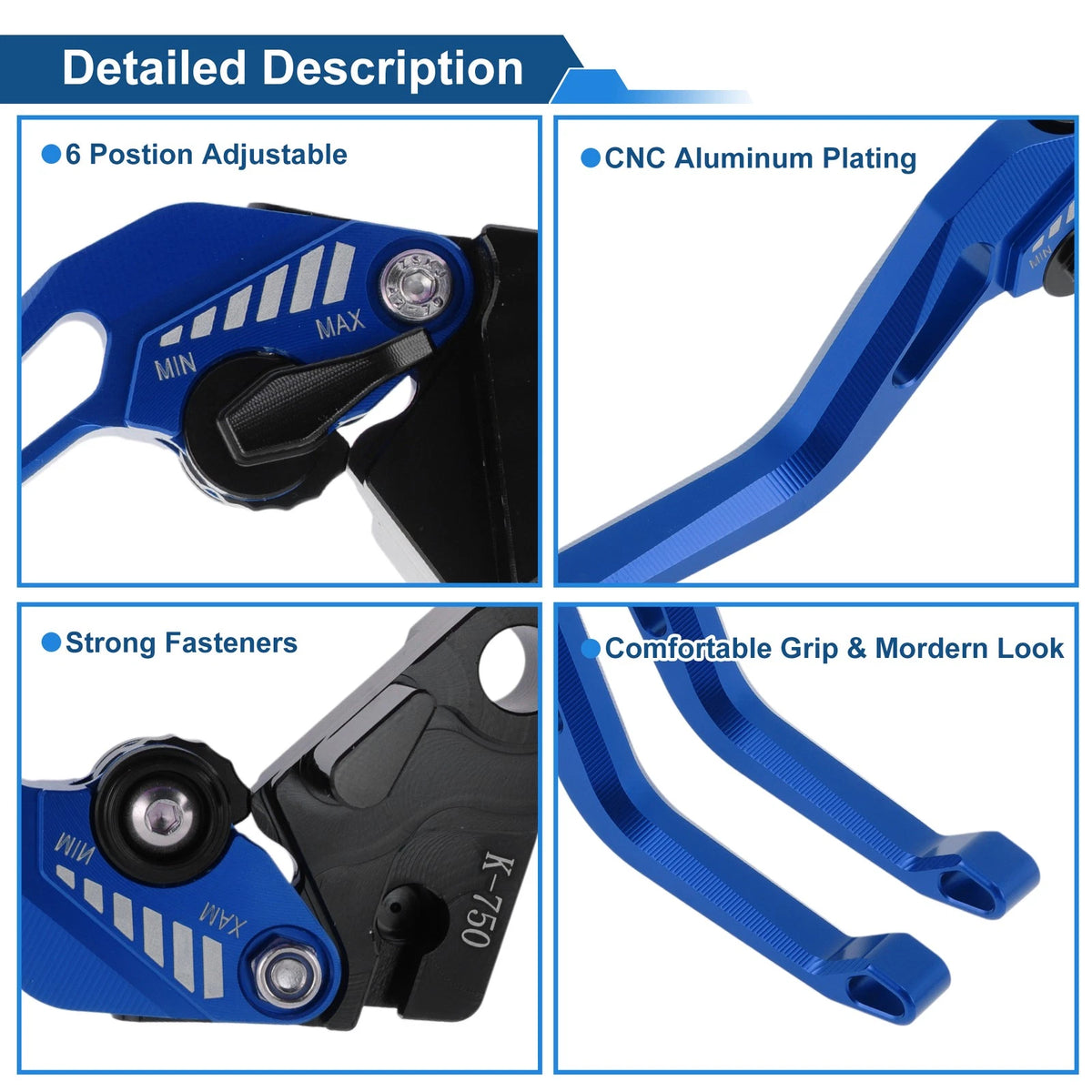 Adjustable Short Brake Clutch Lever for Kawasaki ZX6R (2019–2025) Blue