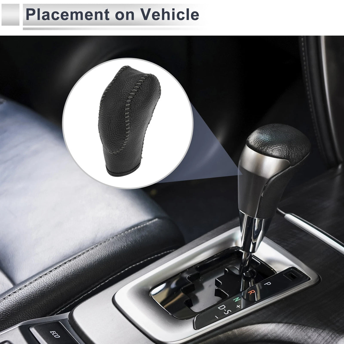 Pebbled Gear Shift Knob Cover for Ford Fusion (2013–2016) Black, Grey Faux Leather
