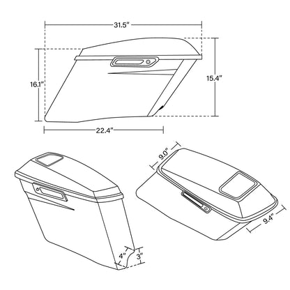 Stretched Hard Saddlebags 6x9 Speaker Lids & Rear Fender for Harley Touring (2014–2024)