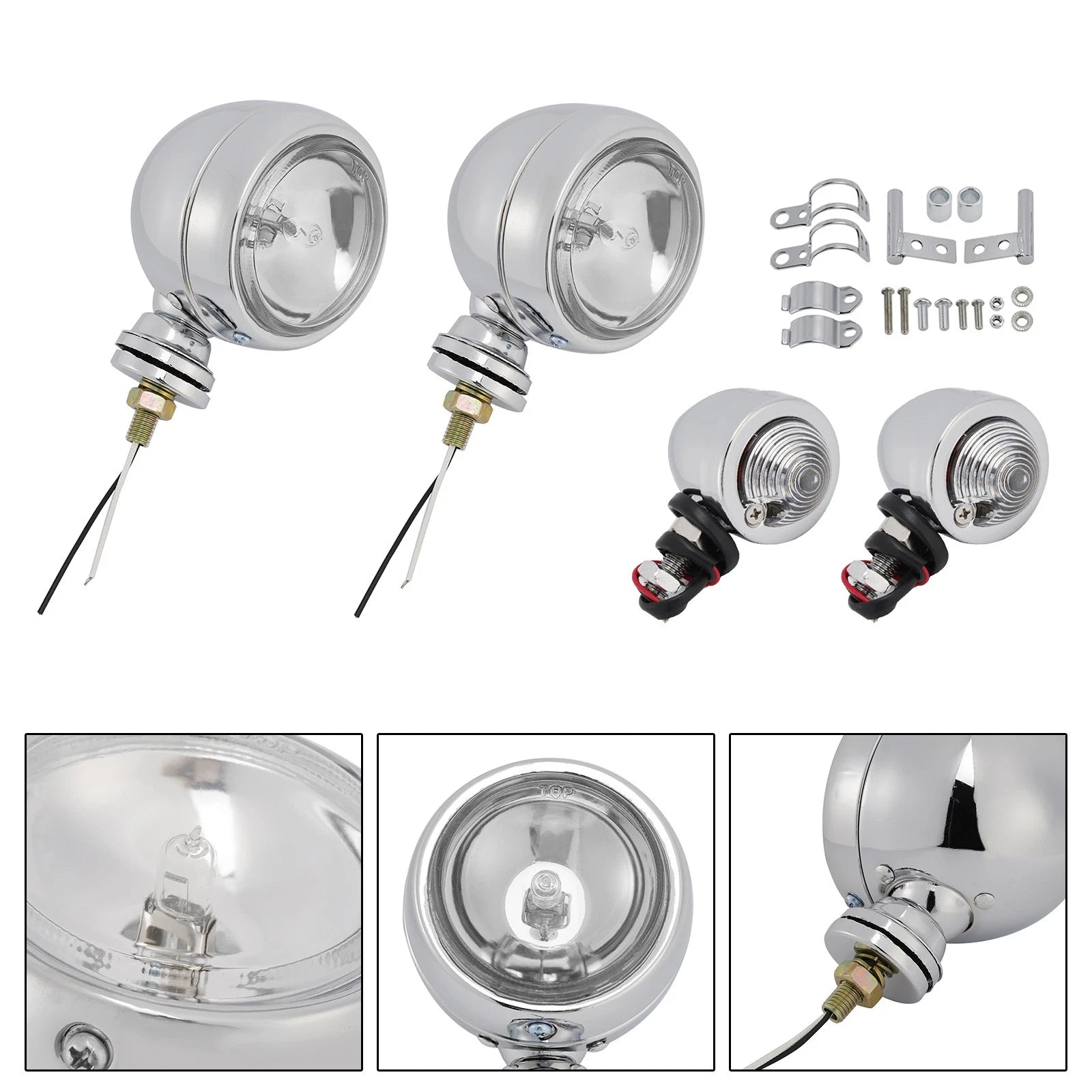 D19 Motorcycle Spotlight Headlight Fog Beam Chrome for Motorcycle Scooter