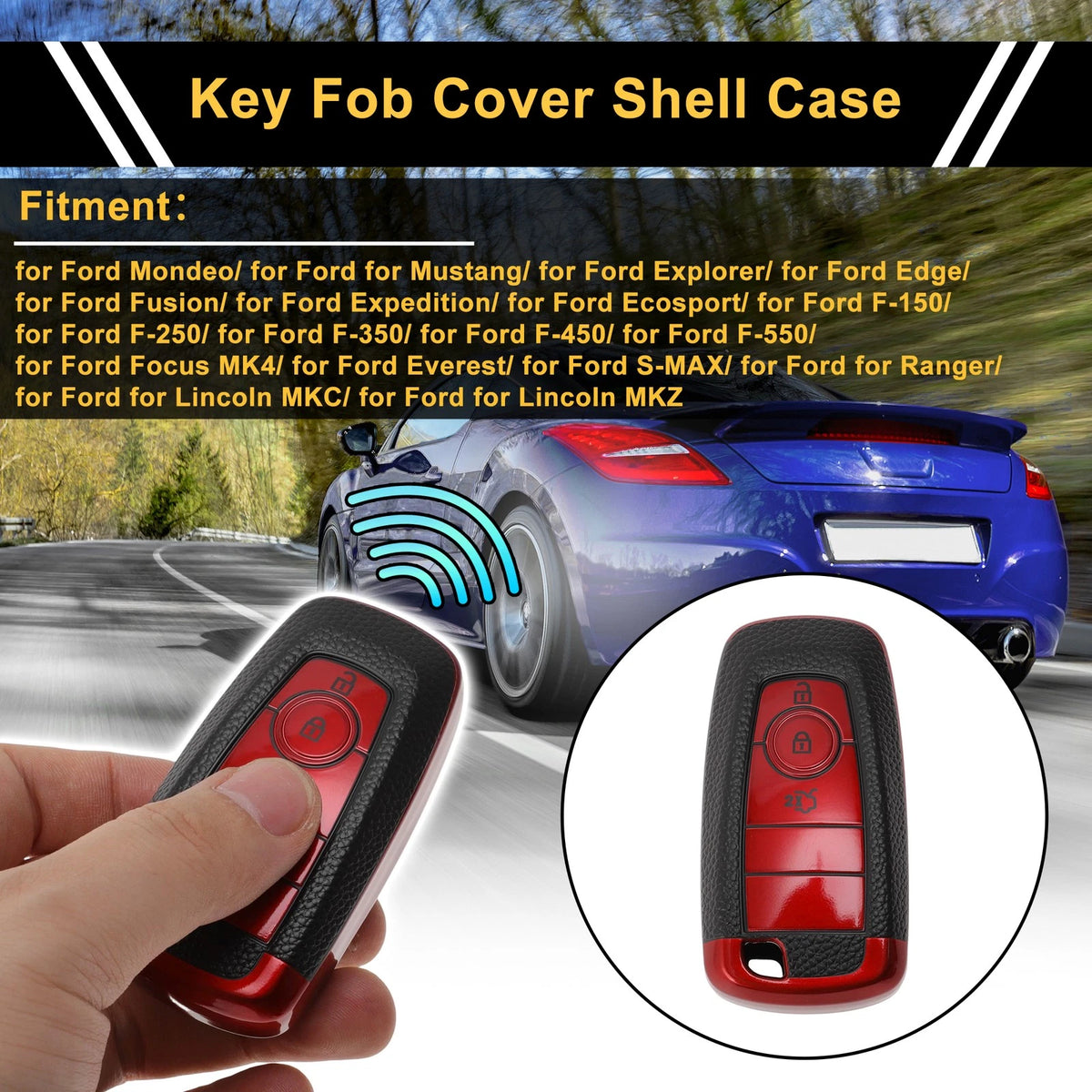 Red TPU Silicone Key Fob Shell Cover for Ford Mondeo