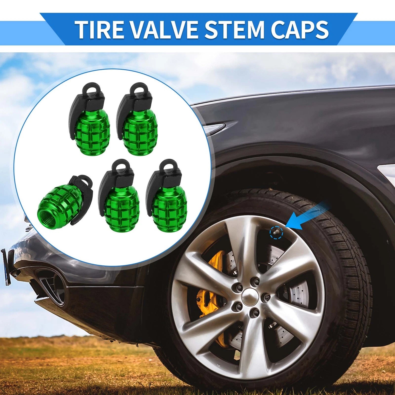 Valve Stem Caps Set for Car SUV Bike RV 35x16mm 5 Pack (—)
