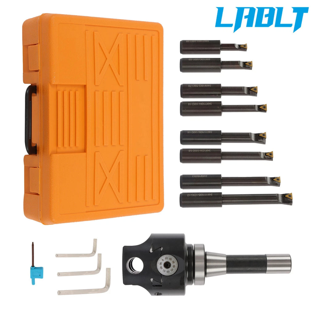 3" Boring Head R8 Shank + 8 Pcs 3/4" Boring Bar Set for LABLT