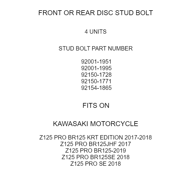 Disc Stud Bolt Front or Rear Replacement for Kawasaki Ninja Z125 PRO (2017–2019)