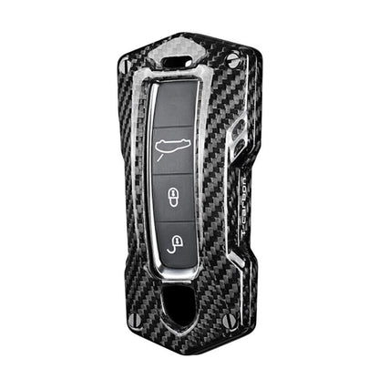 Remote Key Fob Cover Case for Porsche Cayenne Panamera (2017–2018) Carbon Silver Black