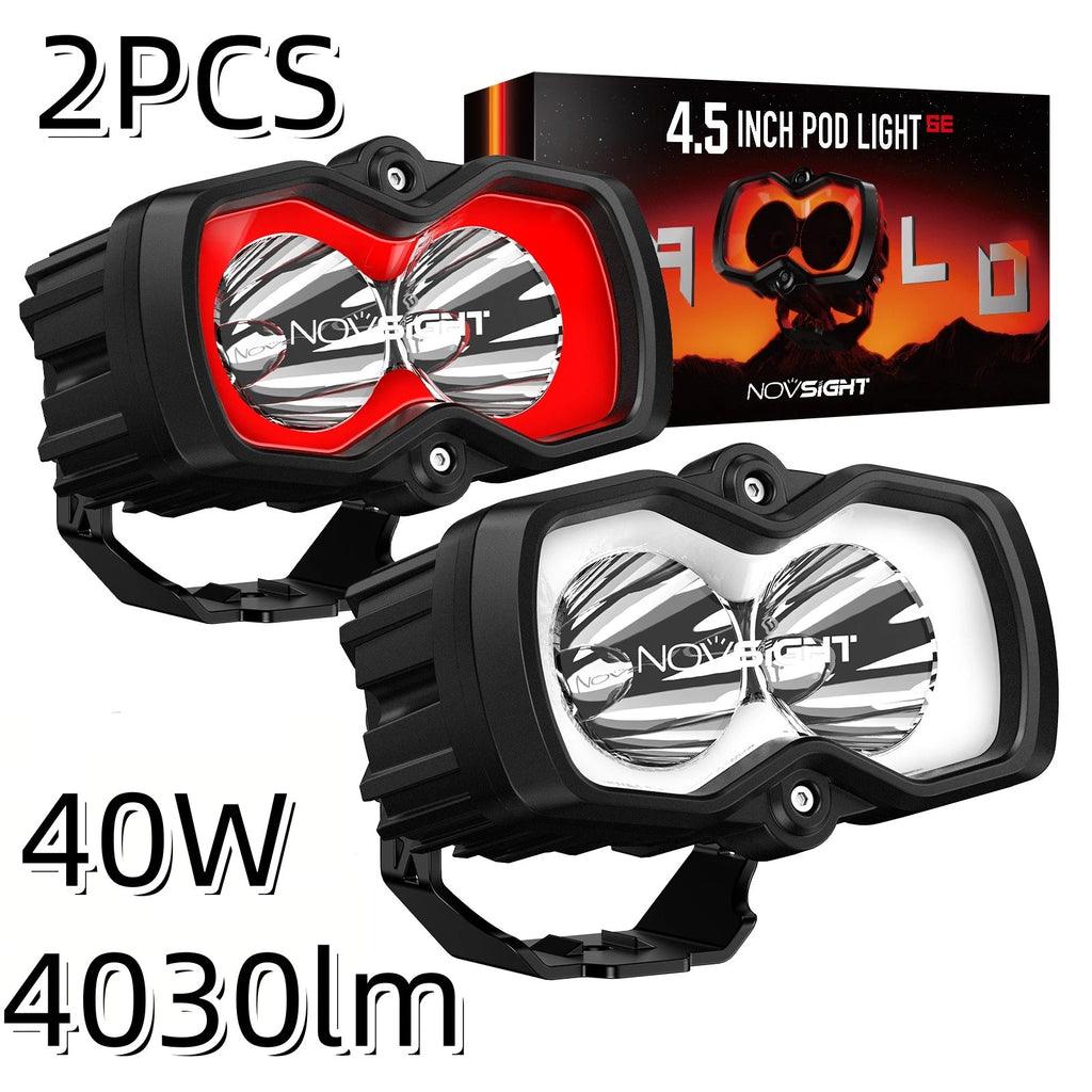 2X LED Work Light Spot Pod for Jeep SUV (2010–2023) - Red/White DRL