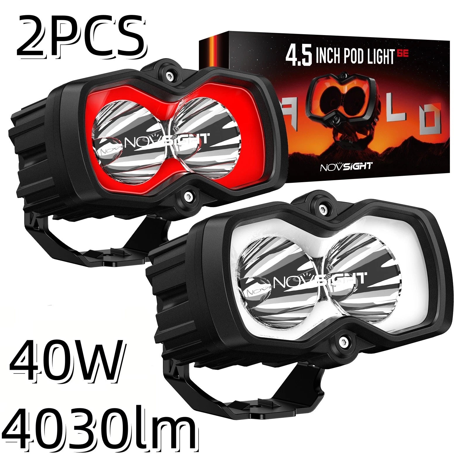 2X LED Work Light Spot Pod for Jeep SUV (2010–2023) - Red/White DRL