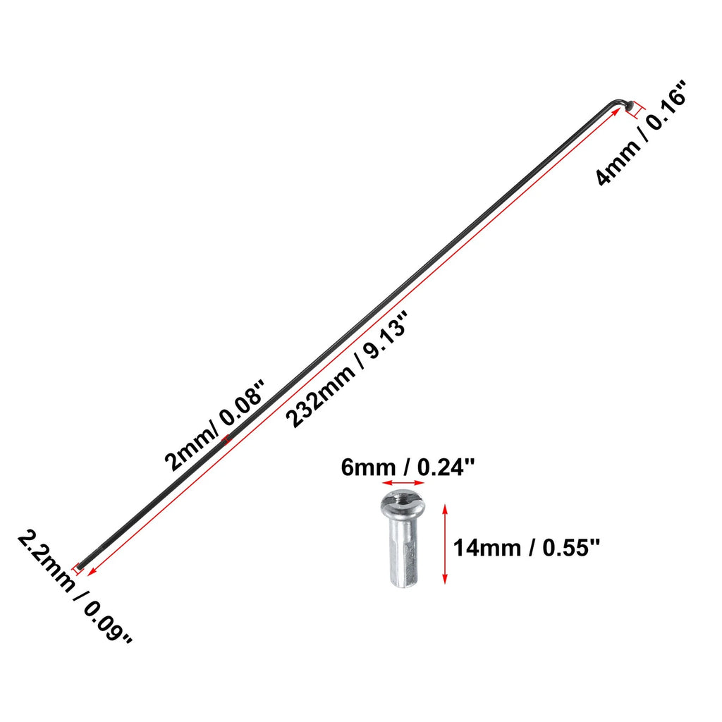 Bicycle Spokes Steel 14G 232mm Replacement Kit with Nipples for Most Bikes