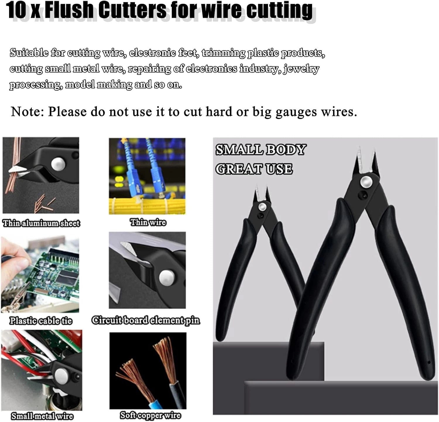 Set of 10 Flush Wire Cable Cutters Diagonal Cutting Pliers