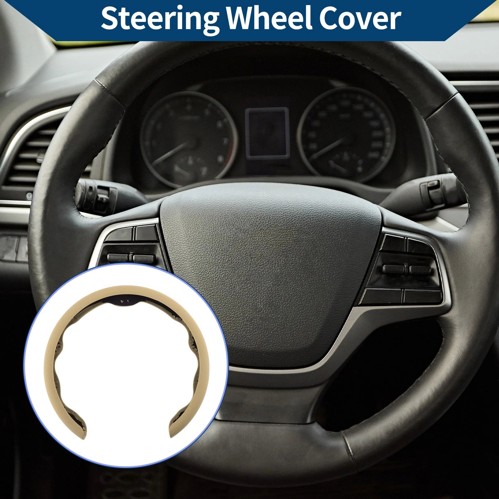 PU Artificial Leather Steering Wheel Cover for Universal Vehicles (14.96")