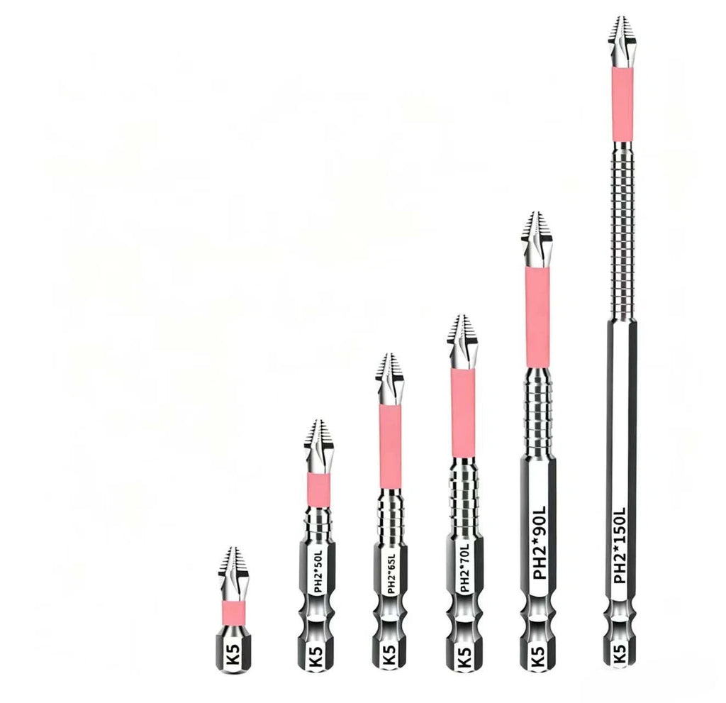 Set of 6 PH2 Magnetic Screwdriver Bits for (25mm–150mm)
