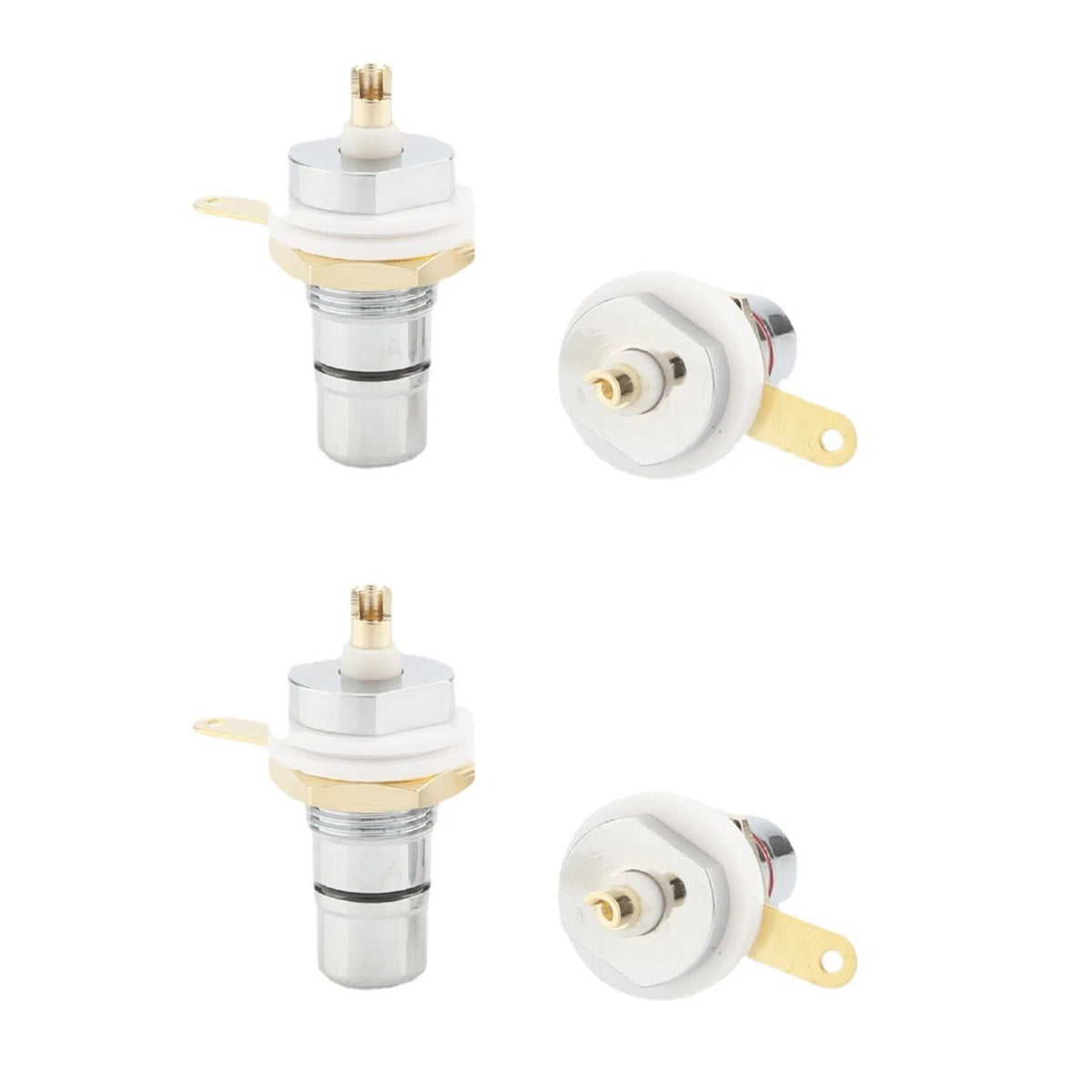 Set of 4 Rhodium RCA Socket Kit Female Panel Mount Plug Audio Terminal