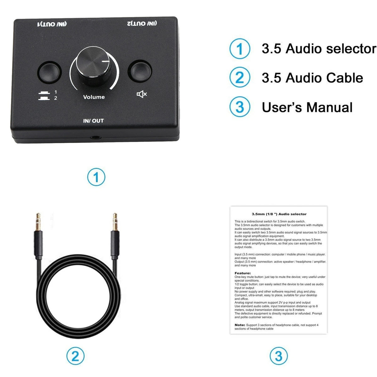 3.5mm Audio Switcher Selector Splitter 1x2 / 2x1 for