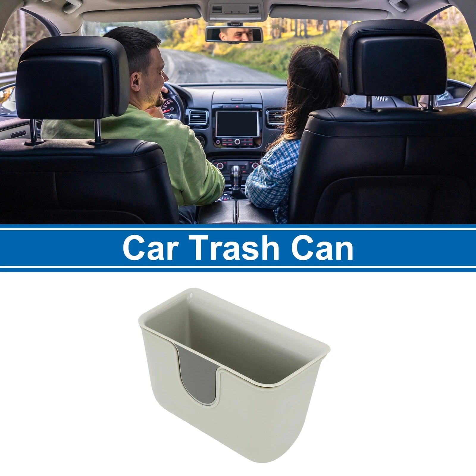 Car Trash Can for Universal Fit (1 Pc) - Plastic Square Bin, White/Black