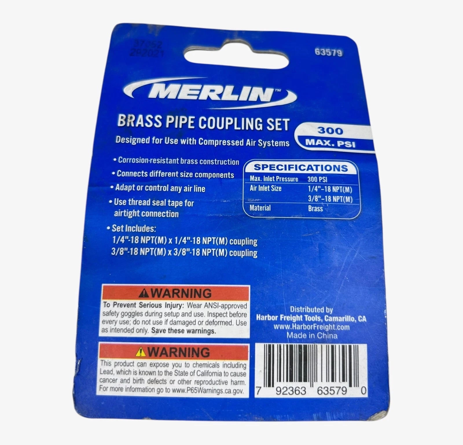 2X Brass Pipe Coupling Set 1/4'' - 3/8'' for Merlin 63579 (300 psi)