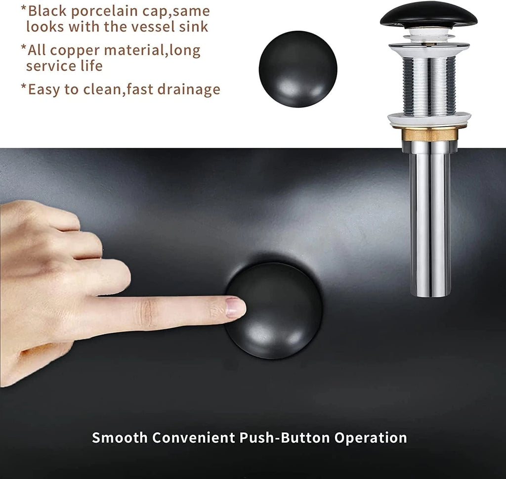 Matte Black Oval Vessel Sink with Pop Up Drain for Bathroom (22" x 15.7")