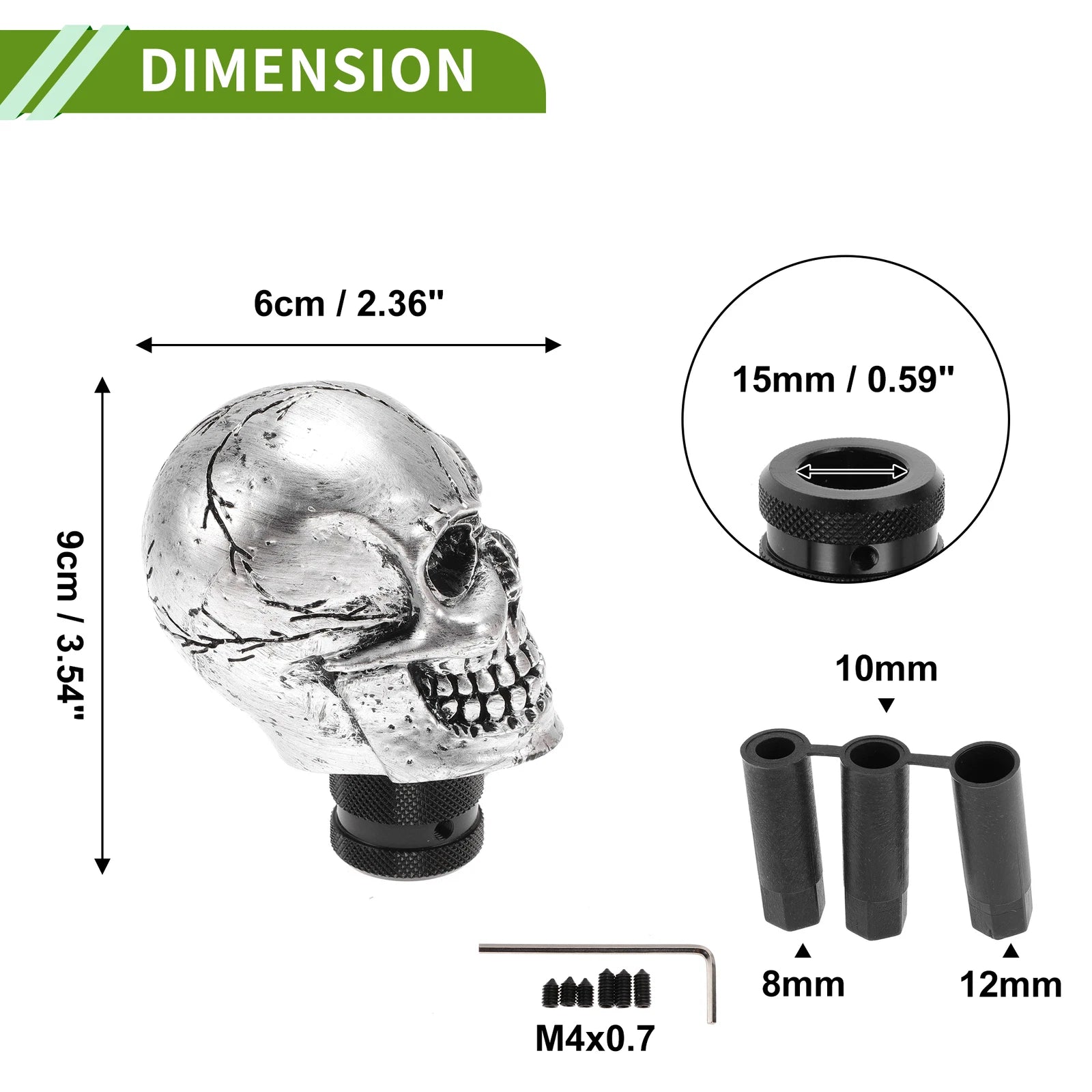 Shift Knob with 3 Adapters for Universal Vehicles (9cm, Silver Tone)