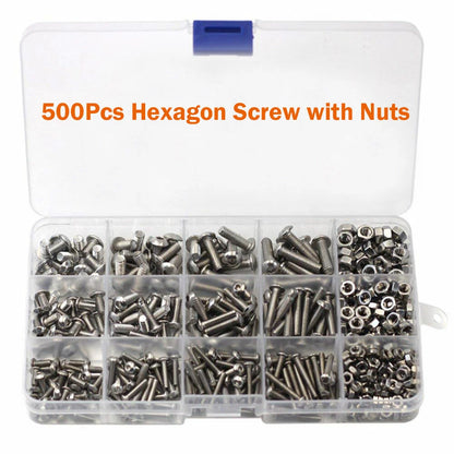 500PCS Hex Socket Head Bolts Screws Nut Assorted Kit for Automotive Use