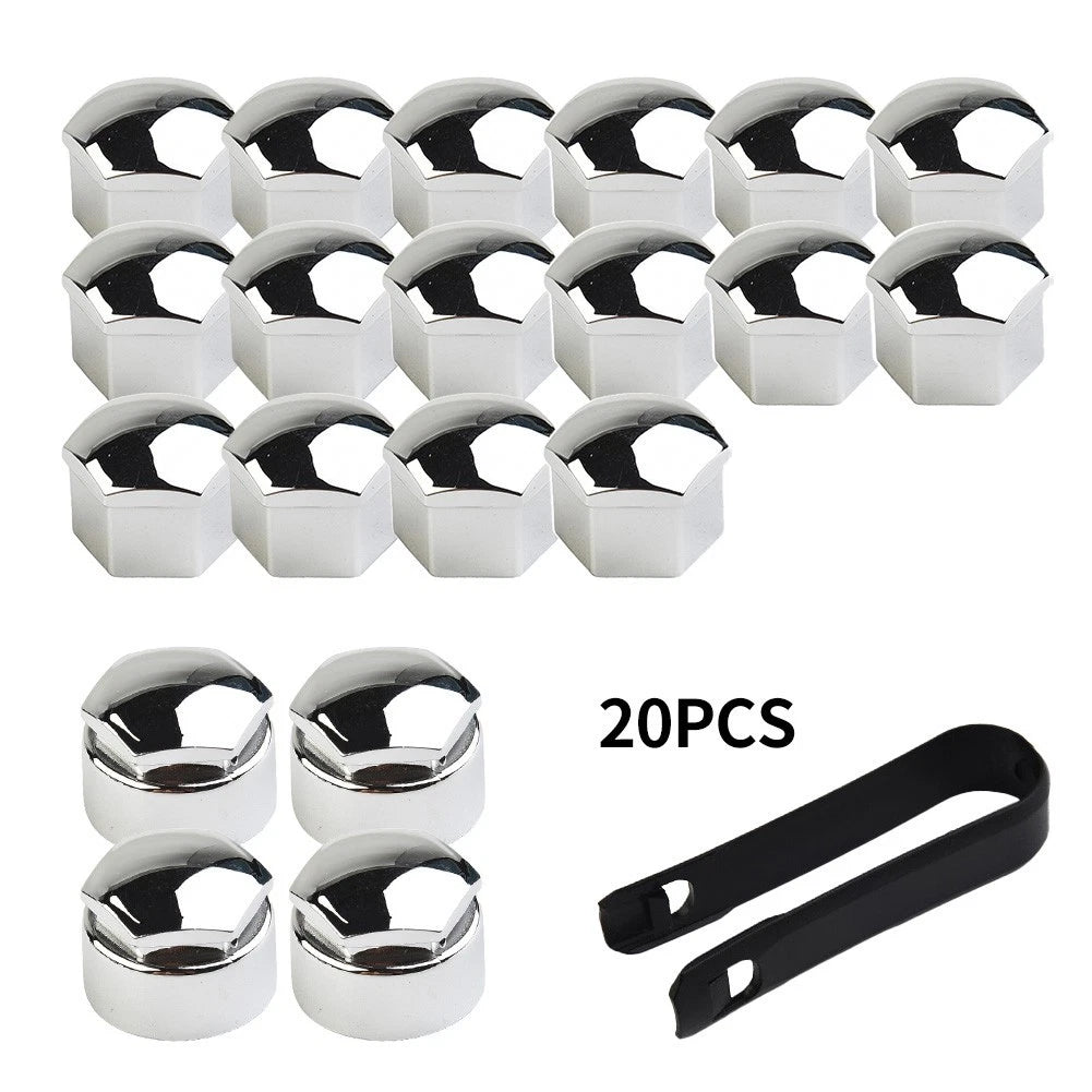 Set of 20 Nut Cap Wheel Bolts 17mm ABS Plastic Chrome