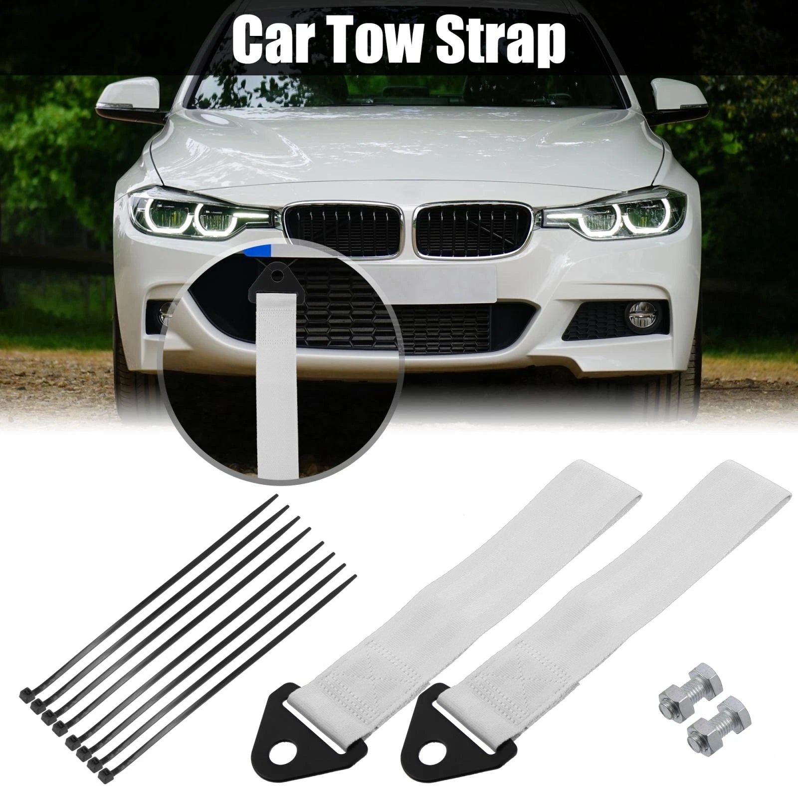 Front Bumper Tow Strap Trailer Belt Rope Hooks Set for Toyota Hilux (2005–2015)