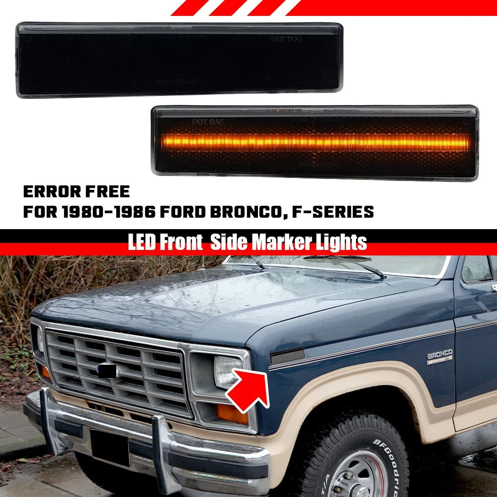 2Pcs Smoke Amber Front Side Marker Light for Ford Bronco F150 F250 F350 (1980–1986)