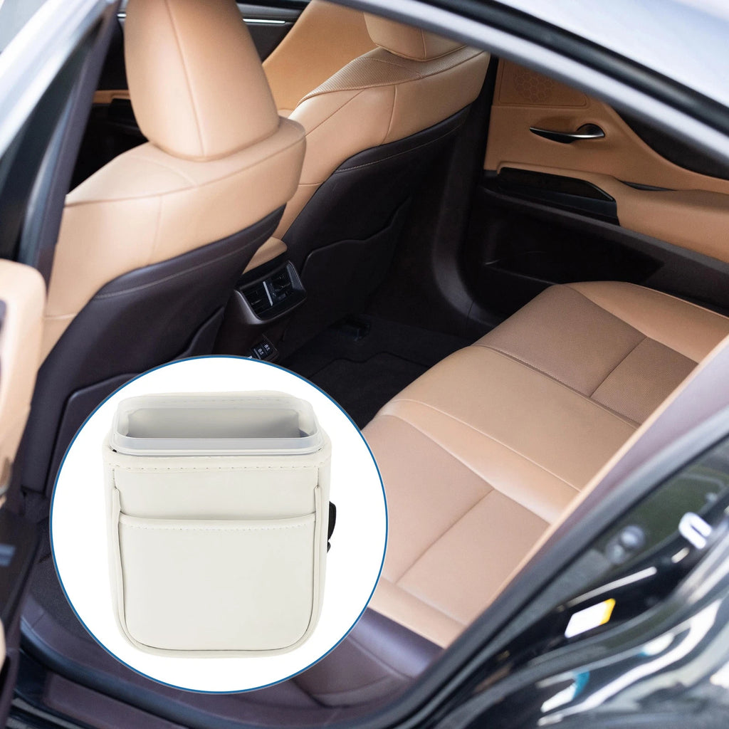Car Trash Can for Universal Vehicles (Portable, Hanging, White)
