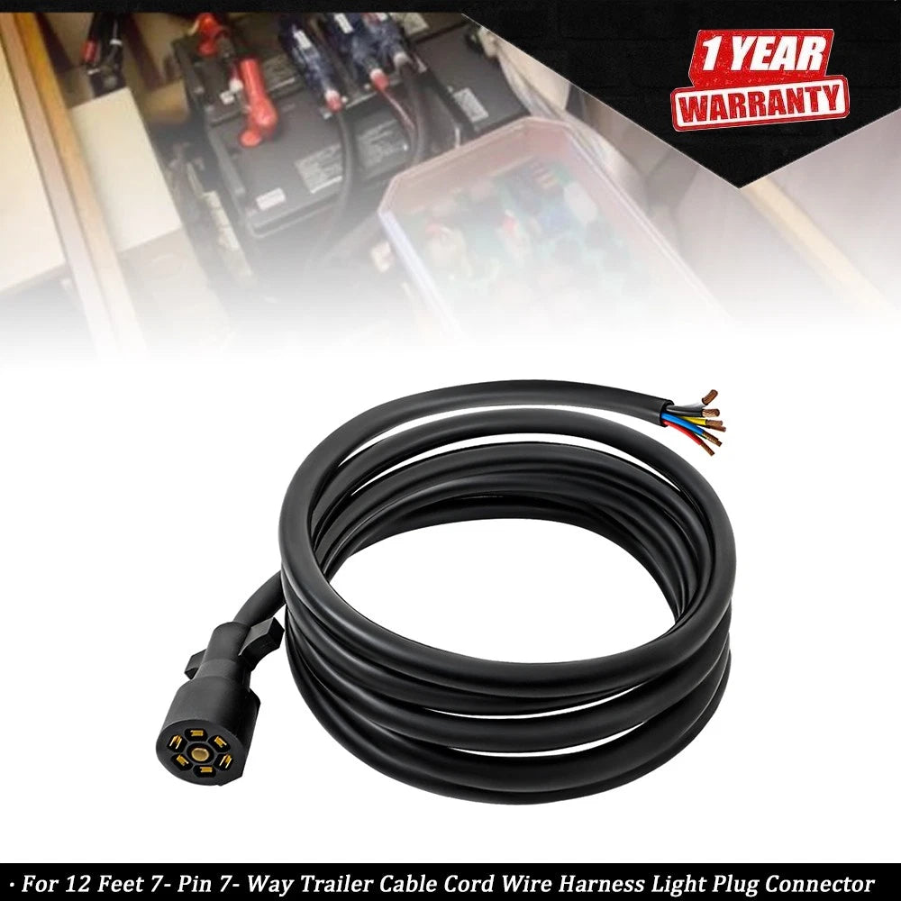 7-Way Trailer Cable Cord Wire Harness Connector for (12 ft)