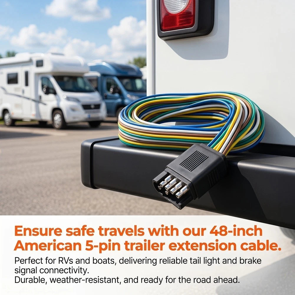 5 Pin Trailer Extension Cable for RV Tail Lights (48 Inch)