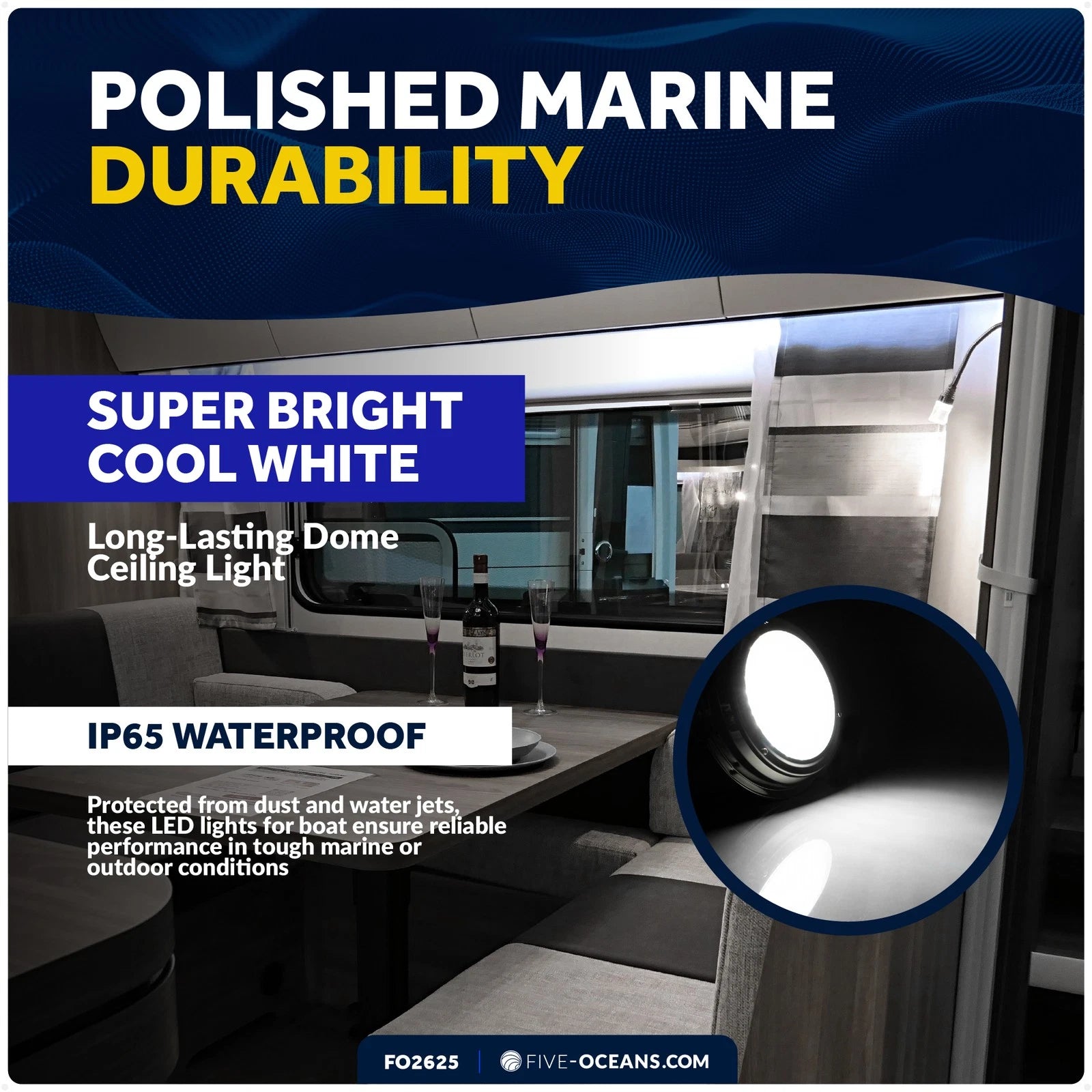 Marine LED Interior Dome Light for Boat (6")