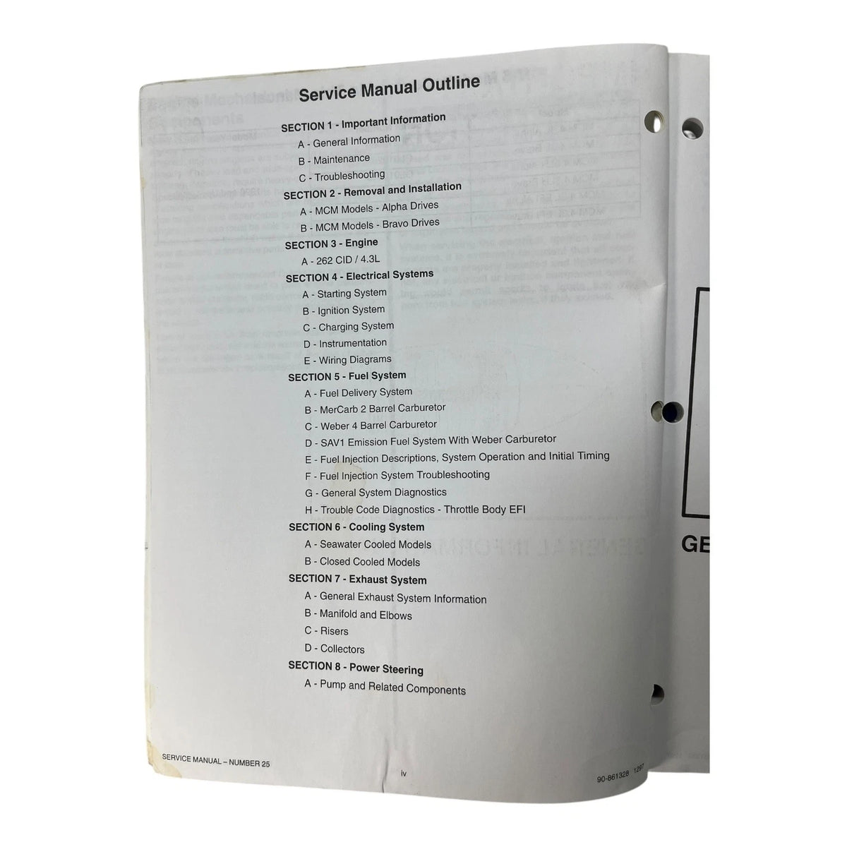 Service Manual #25 for MerCruiser GM V-6 262 cid 4.3 (1990–1995)