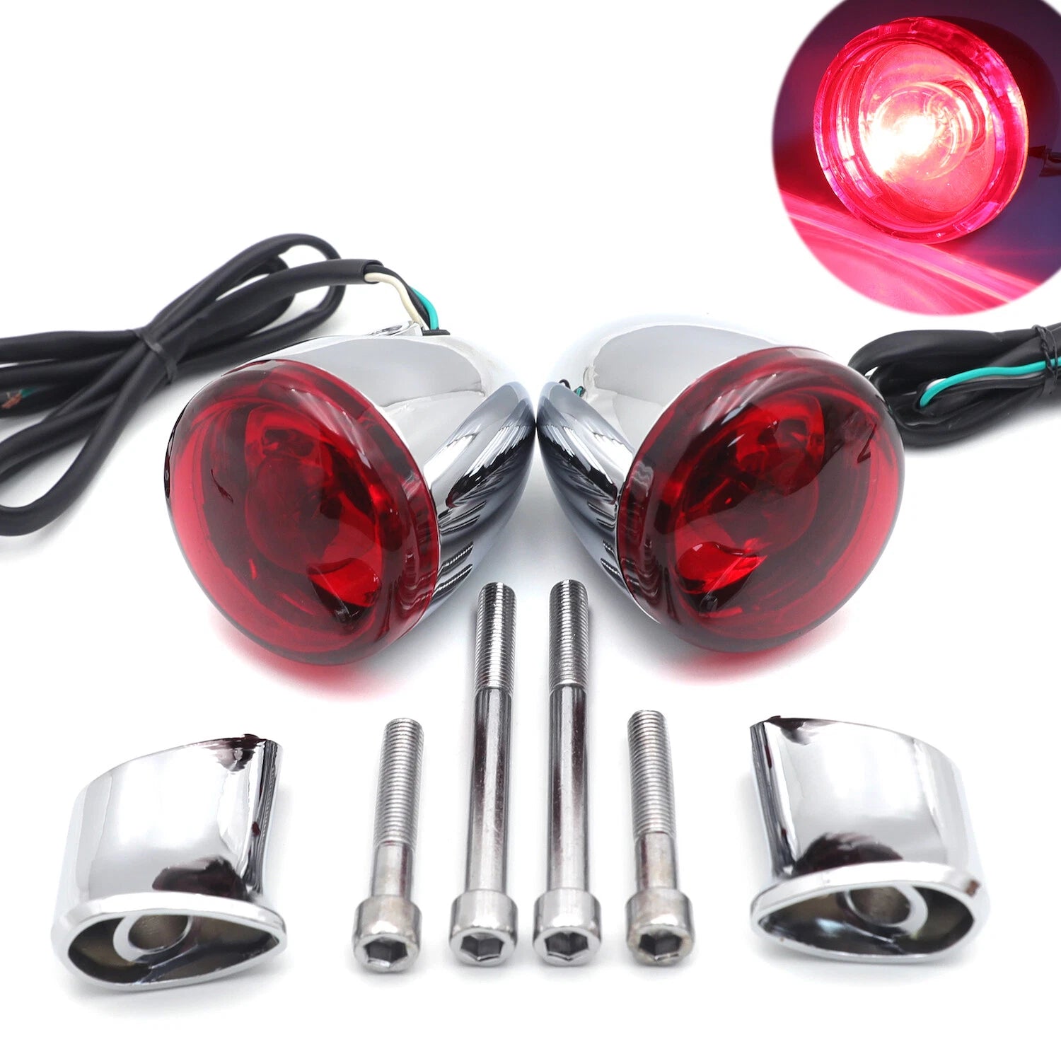 Red Rear Turn Signal Light Indicator with Bracket for Harley FXD FXDC FXDL (2002–2017)