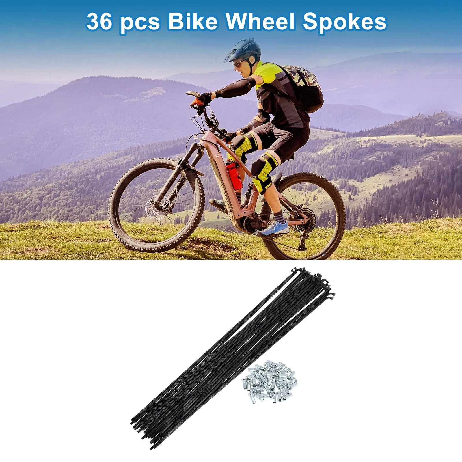 Bicycle Spokes Nipple Set 293mm Carbon Steel Black Universal (12 Pack)