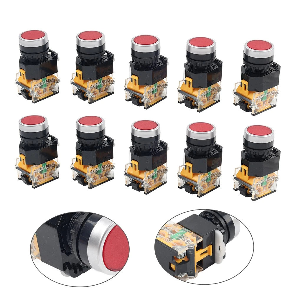 10pcs 22mm Momentary Red Push Button Switch 1NC 1NO DC 220V 10A