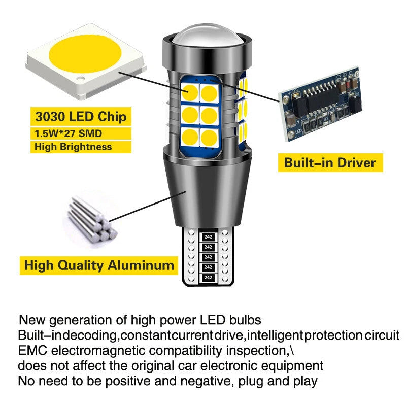 27SMD LED Backup Reverse Light Bulbs T15 W16W 921 for Universal
