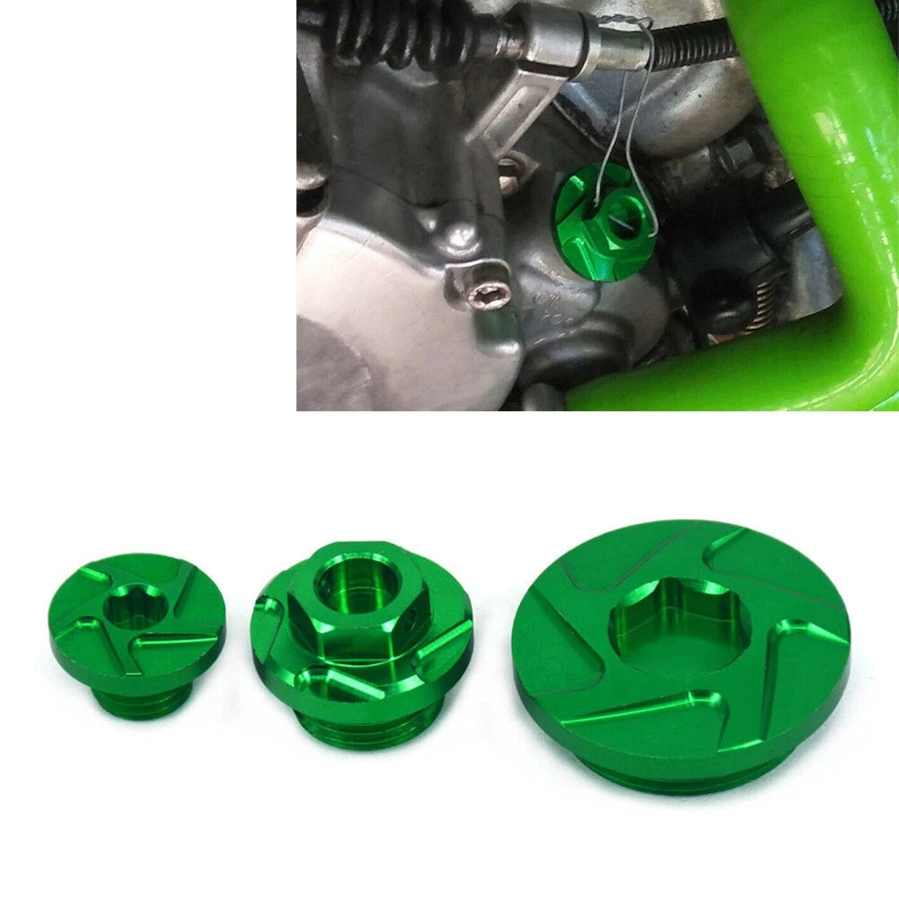 3X CNC Engine Timing Oil Filter Plugs for Kawasaki KX250F KLX450R