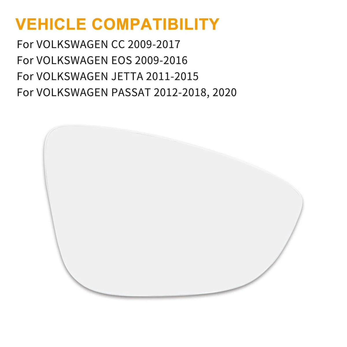 Car Mirror Glass with Adhesive Right Passenger Side for Volkswagen CC (2009–2017)