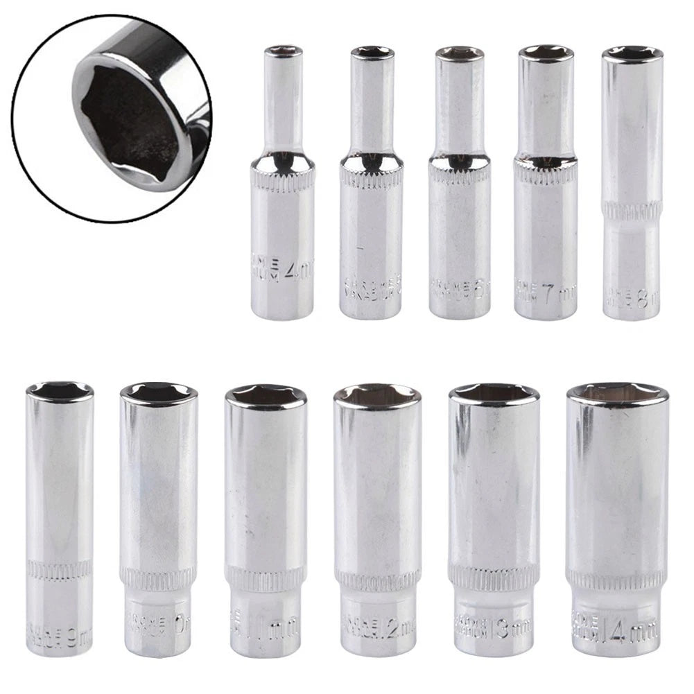 Socket Wrench Hex Socket Set of 4 Chromium-Vanadium Steel Deep Sockets